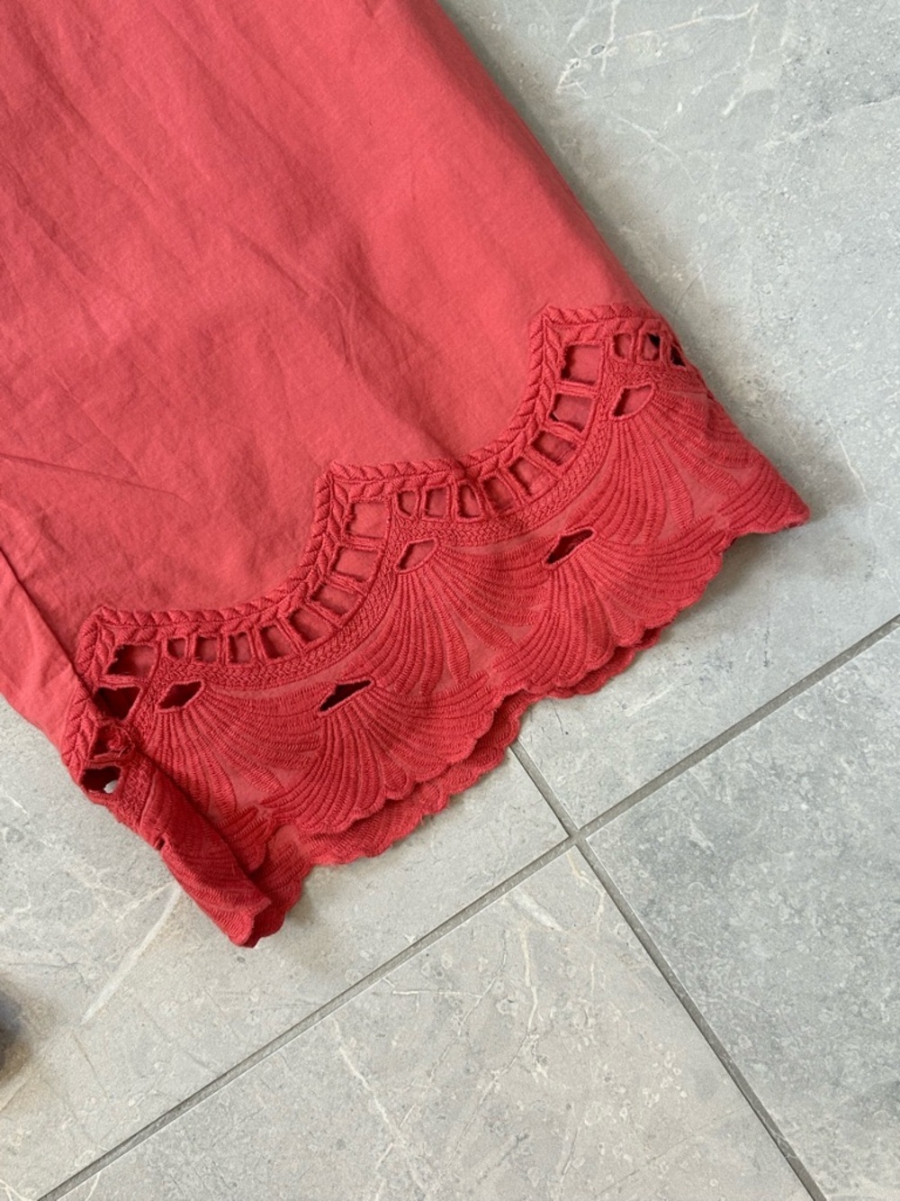 NWT Dylan Coral Cotton Wide Leg Pants With Eyelet Lace Hem Boho - XL - Picture 2 of 6